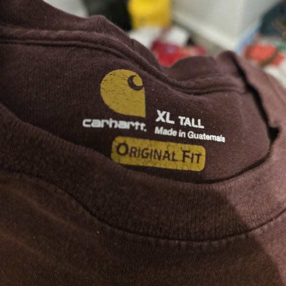 Distressed Maroon Carhartt Essential Pocket T Shirt - Picture 8 of 8
